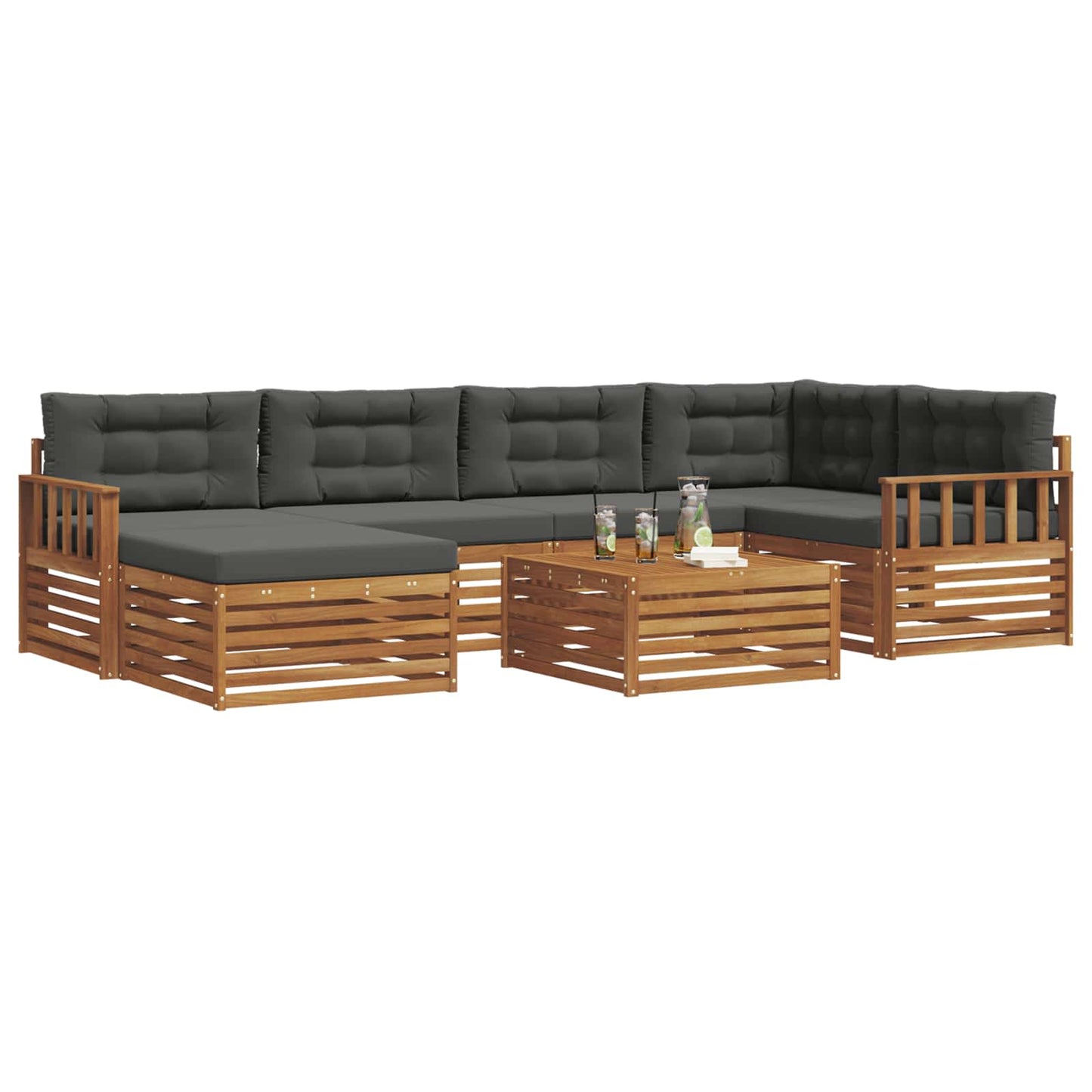 Set di divani da esterno con cuscino 7 pcs Naturale e Antracite