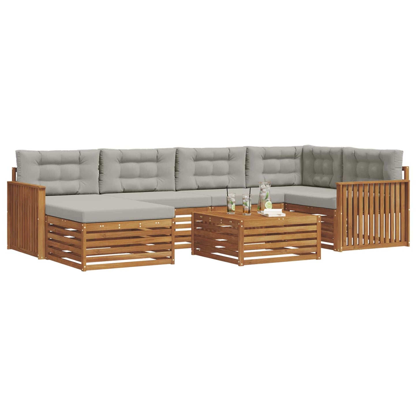 Set di divani da esterno 7 pcs Grigio Naturale e Chiaro | homemem39