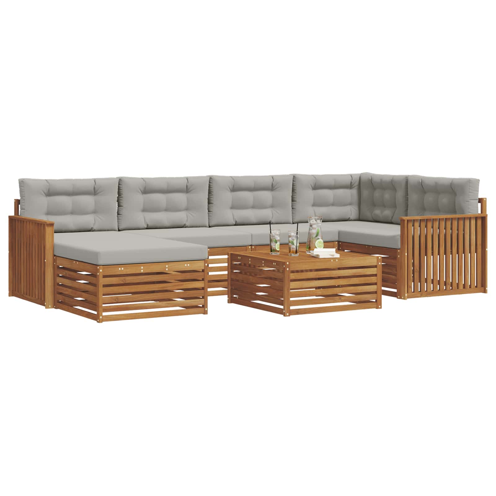 Set di divani da esterno 7 pcs Grigio Naturale e Chiaro | homemem39