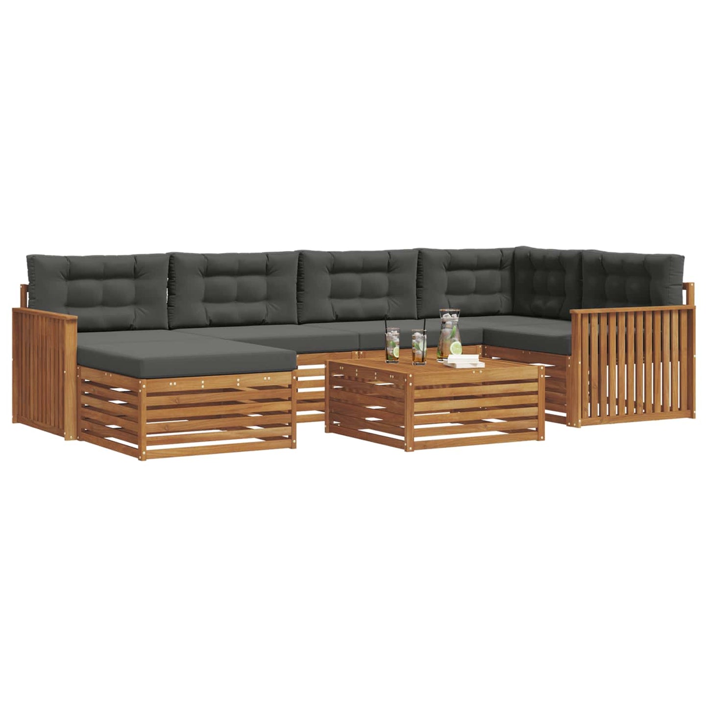 Set di divani da esterno con cuscino 7 pcs Naturale e Antracite | homemem39