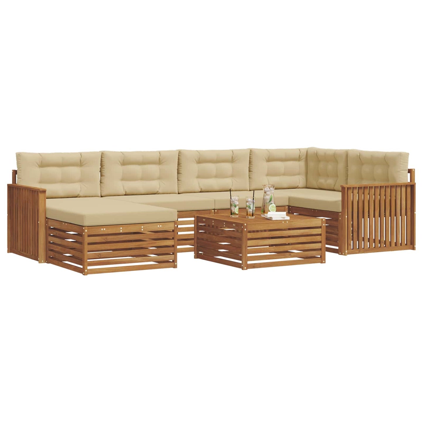 Set di divani da esterno con cuscino 7 pcs Naturale e Beige