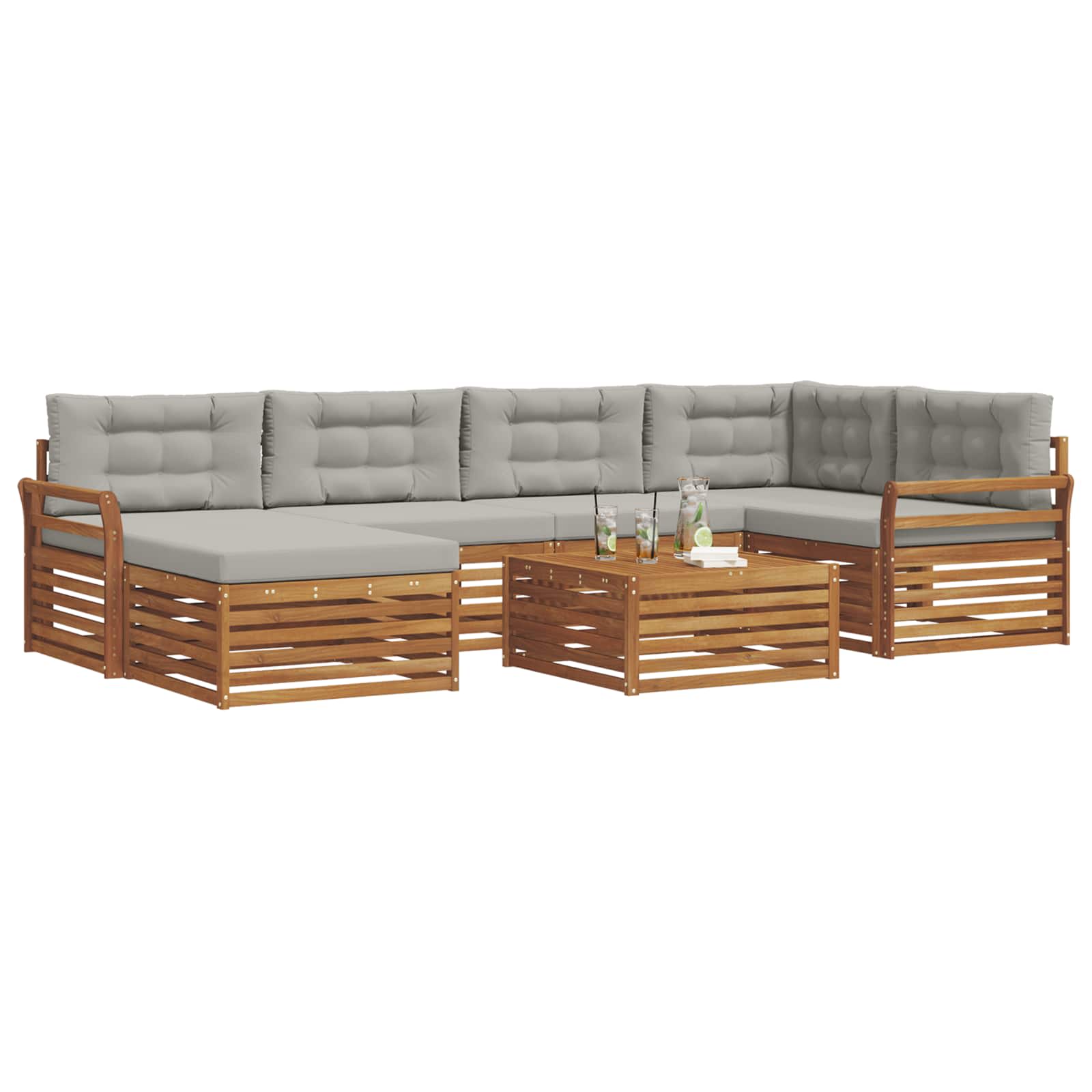 Set di divani da esterno 7 pcs Grigio Naturale e Chiaro | homemem39