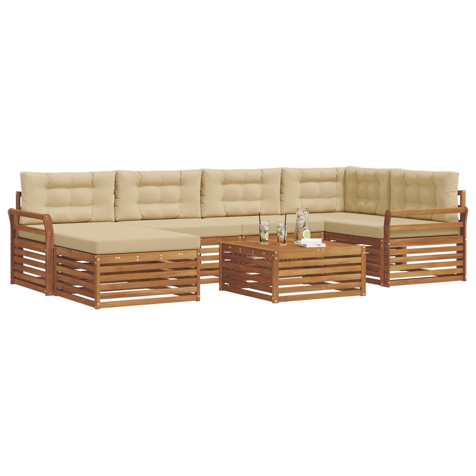 Set di divani da esterno con cuscino 7 pcs Naturale e Beige | homemem39