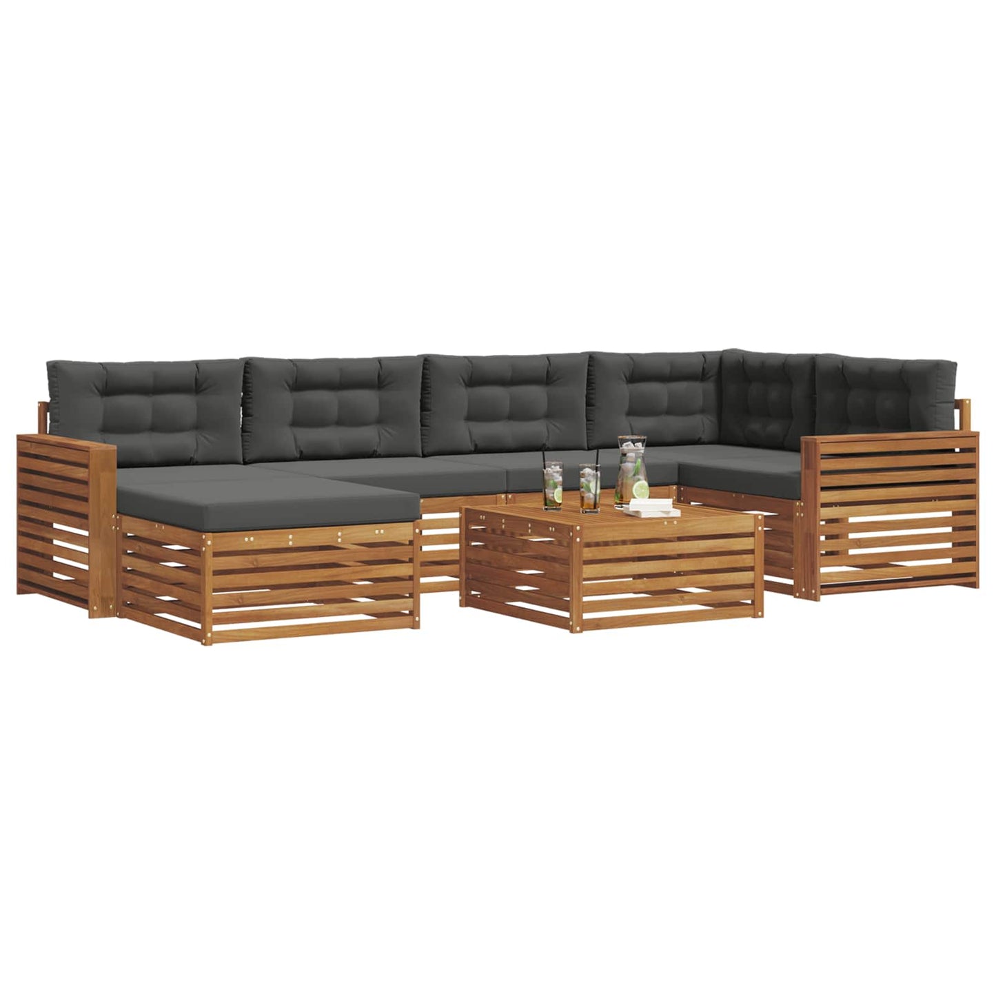 Set di divani da esterno con cuscino 7 pcs Naturale e Antracite | homemem39