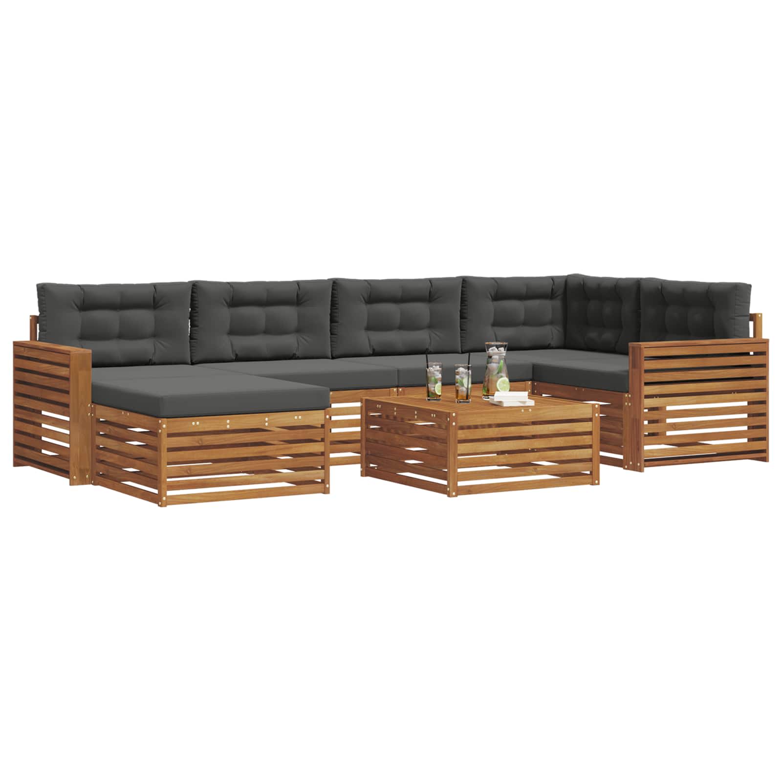 Set di divani da esterno con cuscino 7 pcs Naturale e Antracite | homemem39