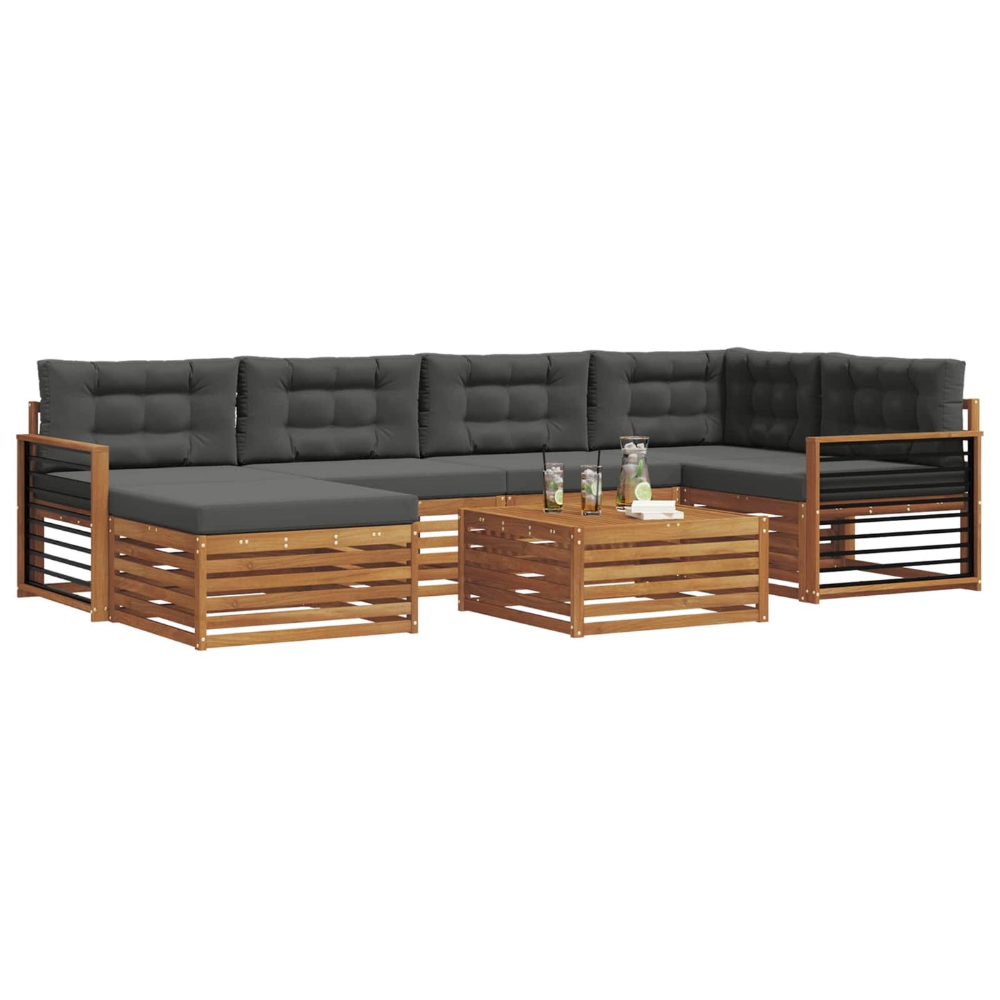 Set di divani da esterno con cuscino 7 pcs Naturale e Antracite