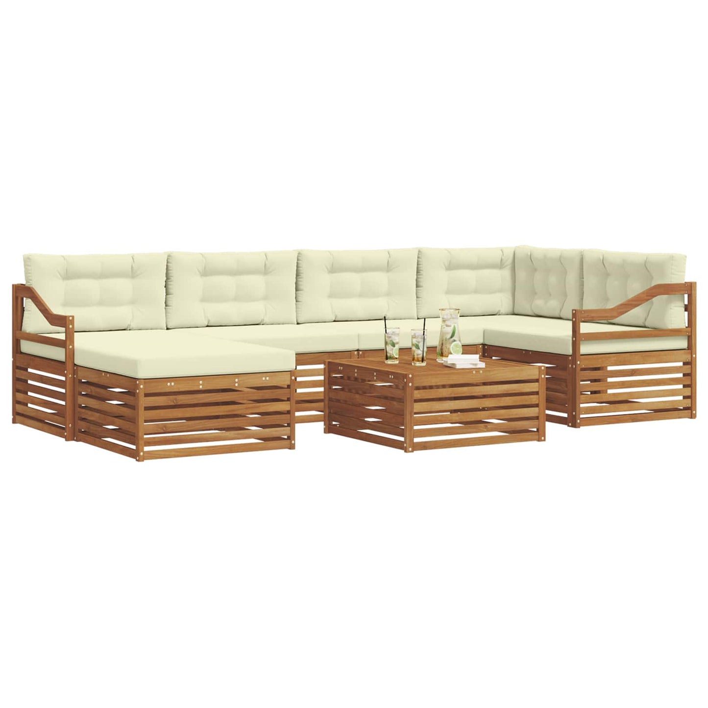 Set di divani da esterno con cuscino 7 pcs Naturale e Crema | homemem39