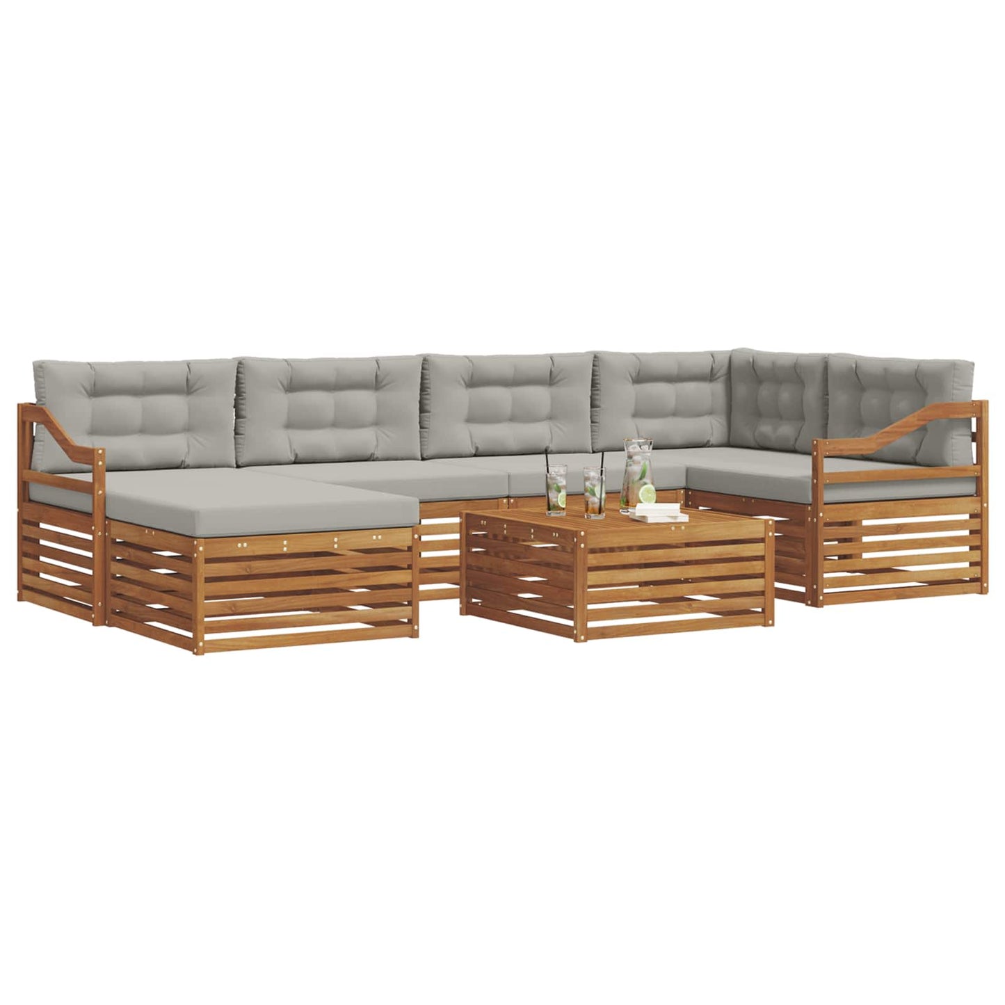 Set di divani da esterno 7 pcs Grigio Naturale e Chiaro