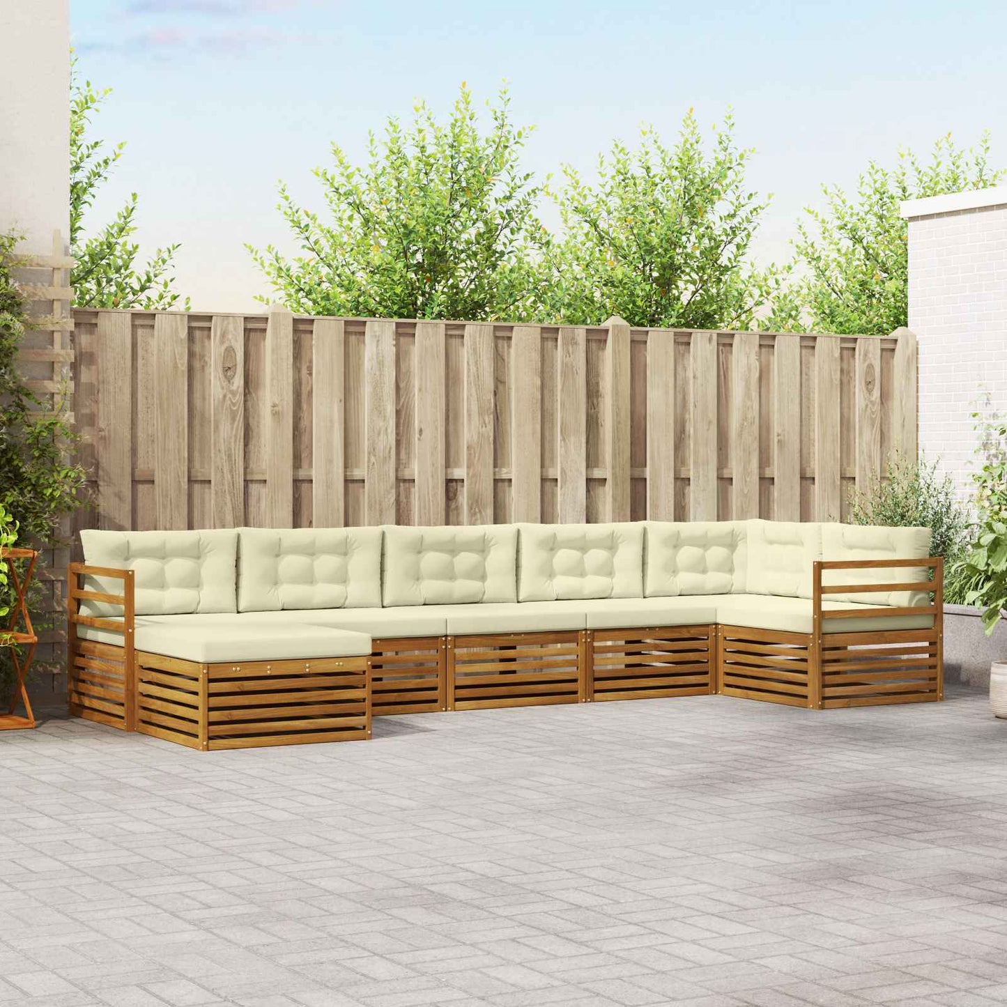 Set di divani da esterno con cuscino 7 pcs Naturale e Crema | homemem39