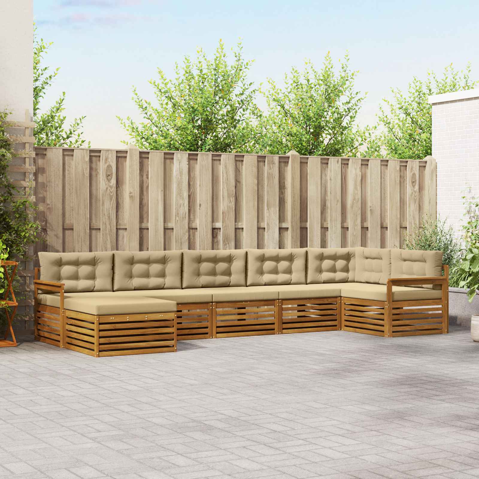 Set di divani da esterno con cuscino 7 pcs Naturale e Beige | homemem39
