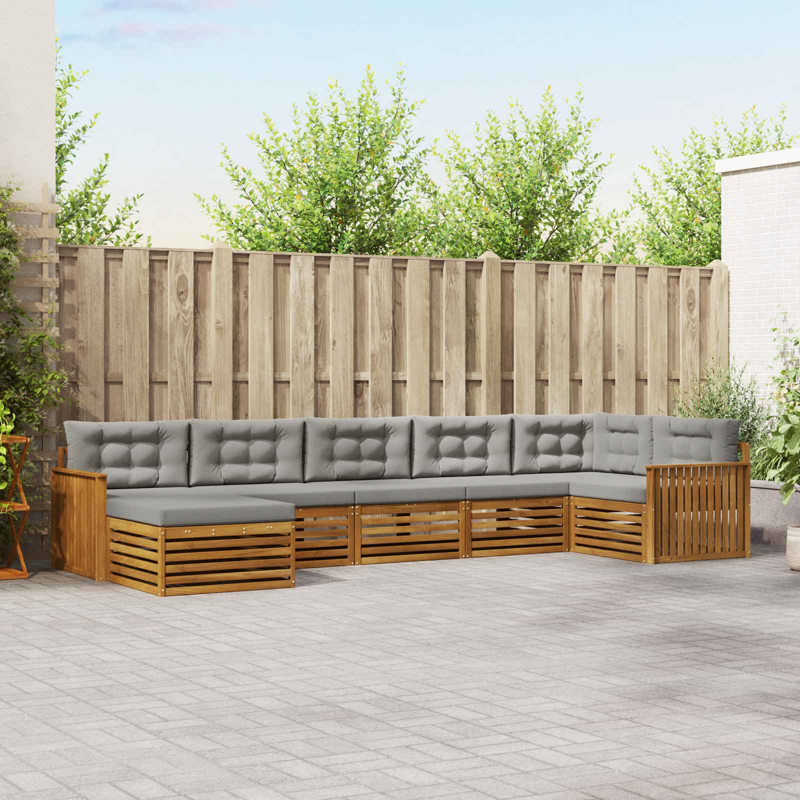 Set di divani da esterno 7 pcs Grigio Naturale e Chiaro | homemem39