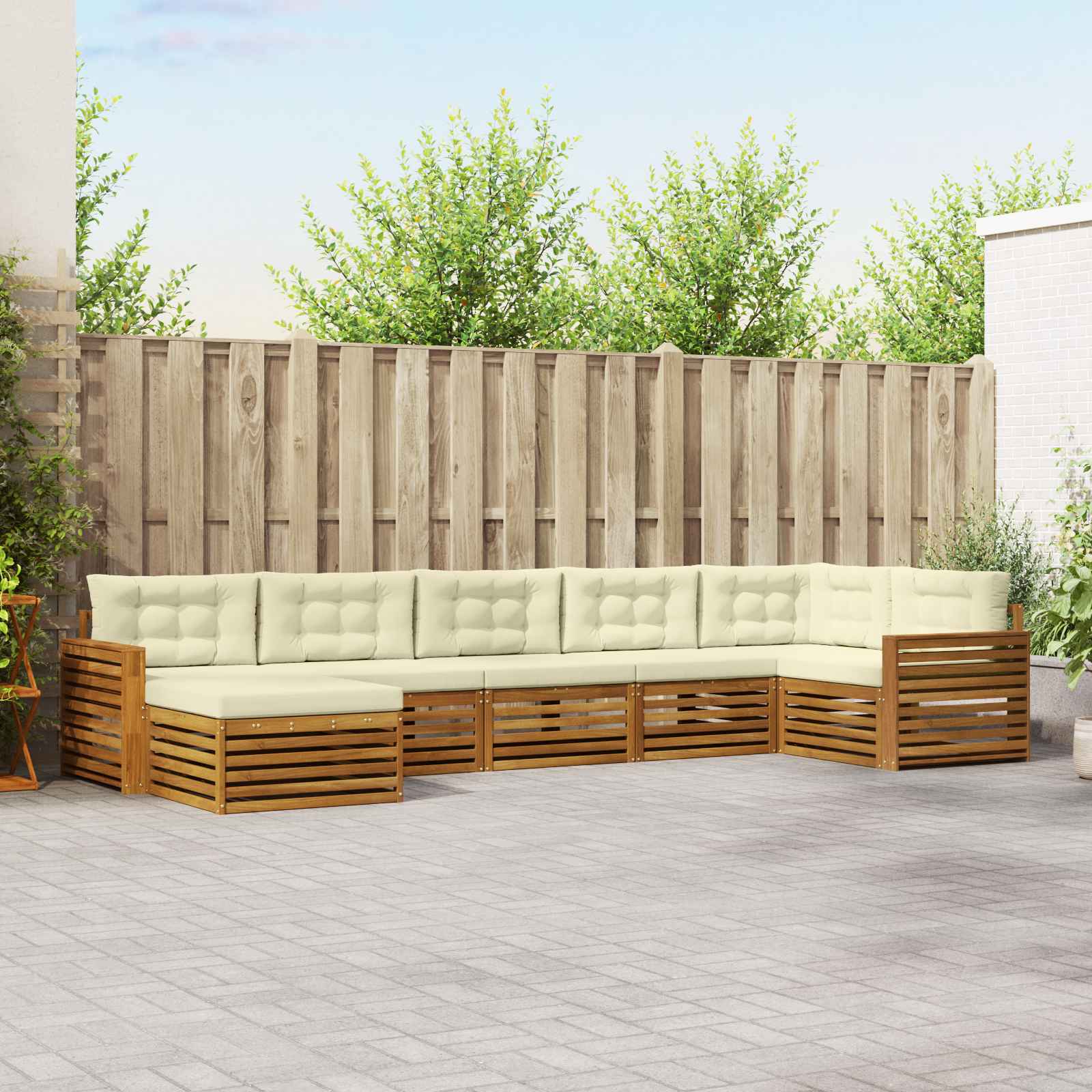 Set di divani da esterno con cuscino 7 pcs Naturale e Crema | homemem39