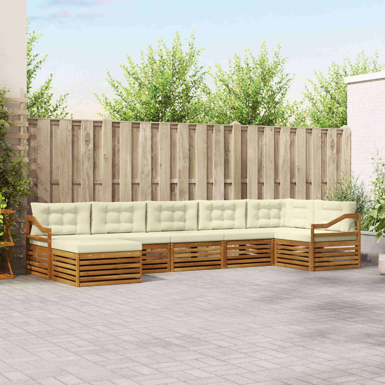 Set di divani da esterno con cuscino 7 pcs Naturale e Crema | homemem39