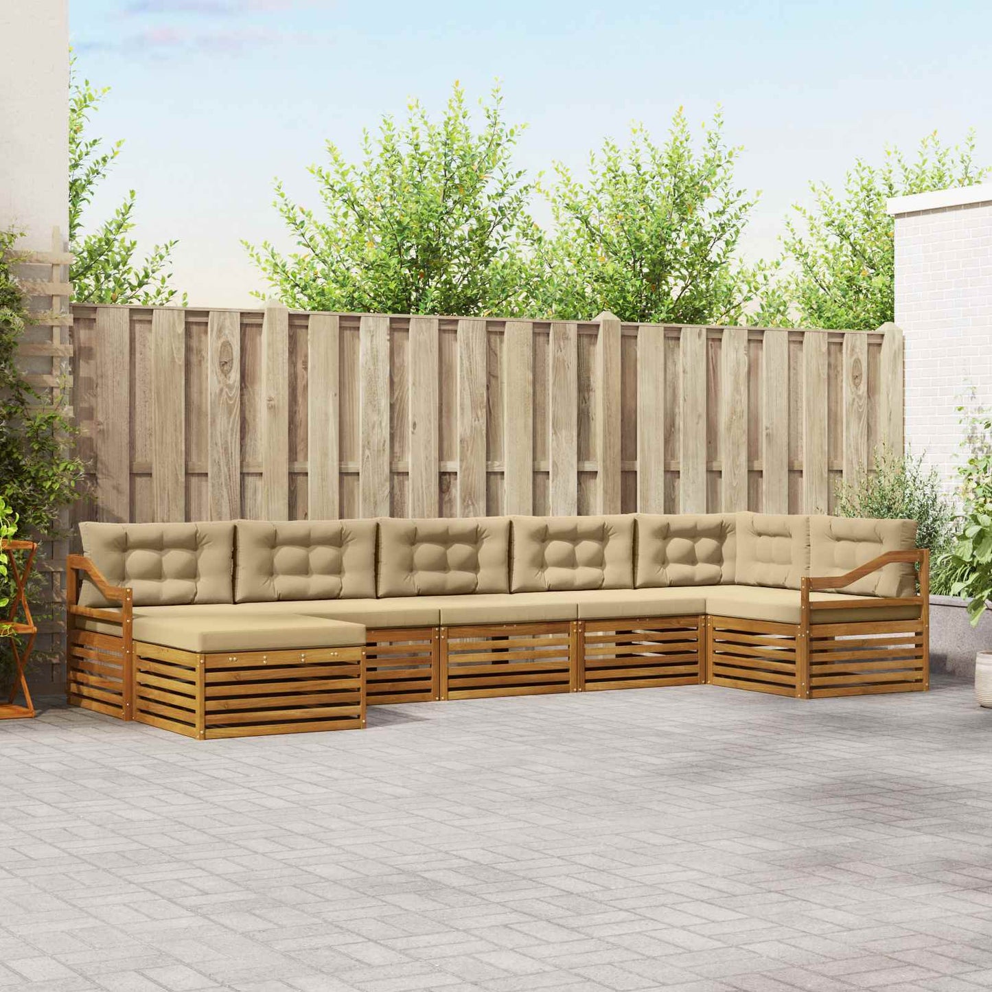 Set di divani da esterno con cuscino 7 pcs Naturale e Beige