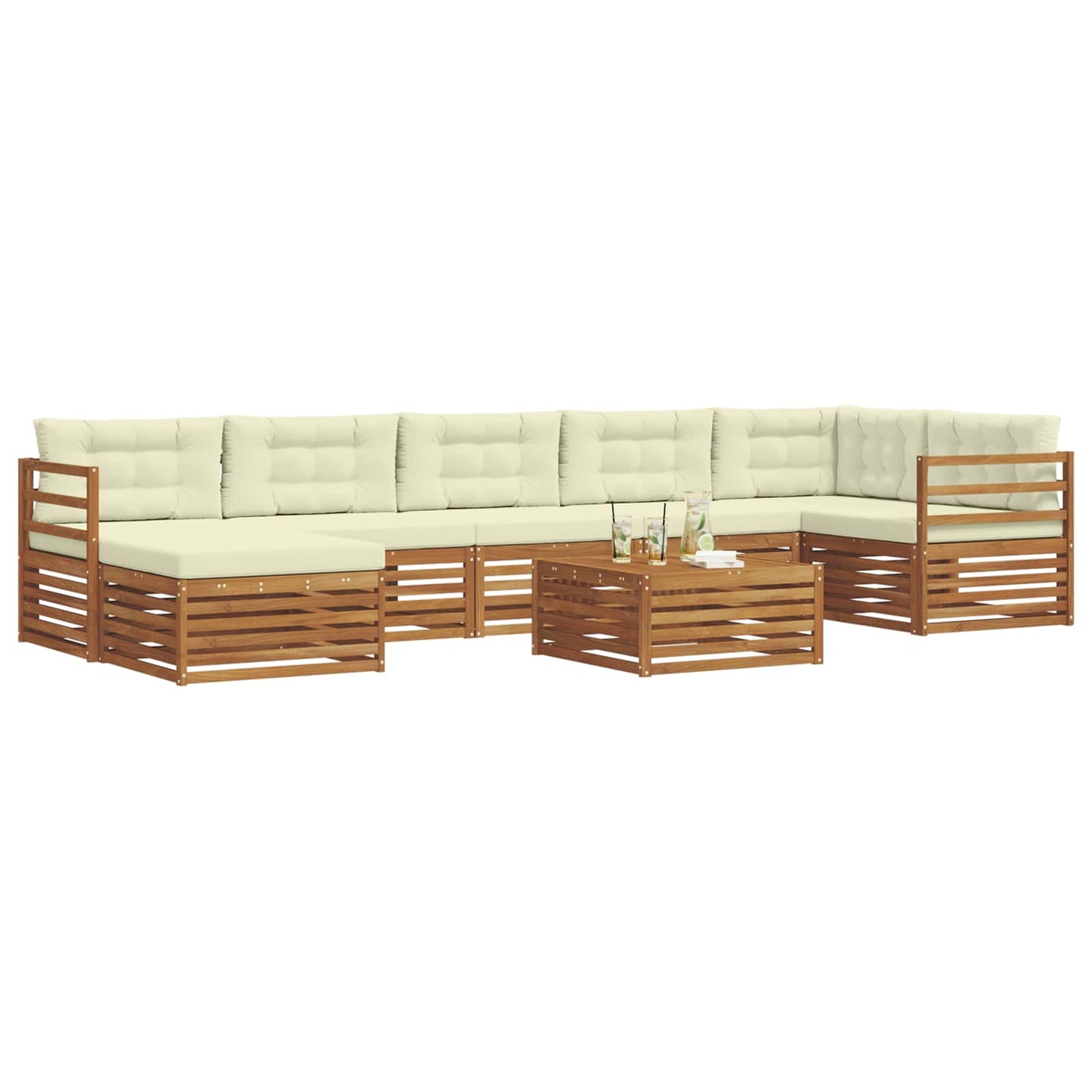 Set di divani da esterno con cuscino 8 pcs Naturale e Crema | homemem39