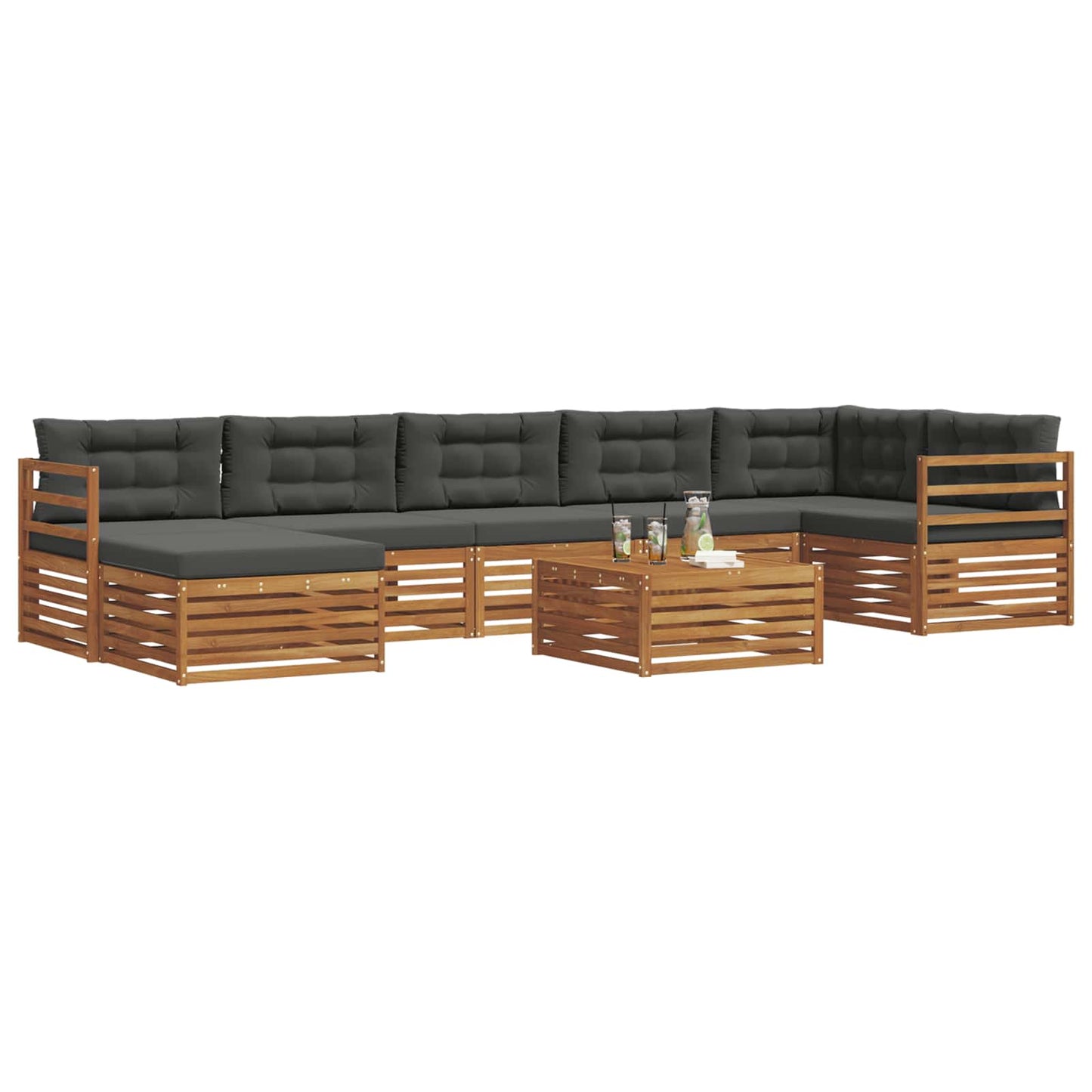 Set di divani da esterno con cuscino 8 pcs Naturale e Antracite | homemem39