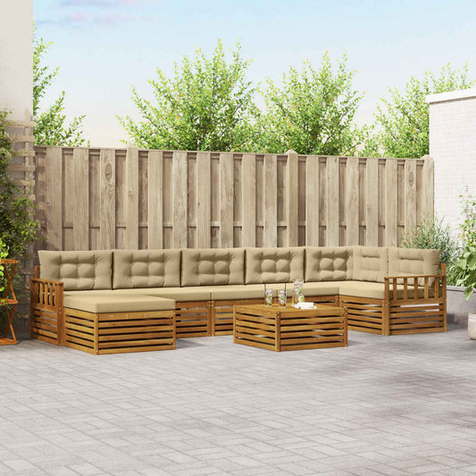 Set di divani da esterno con cuscino 8 pcs Naturale e Beige
