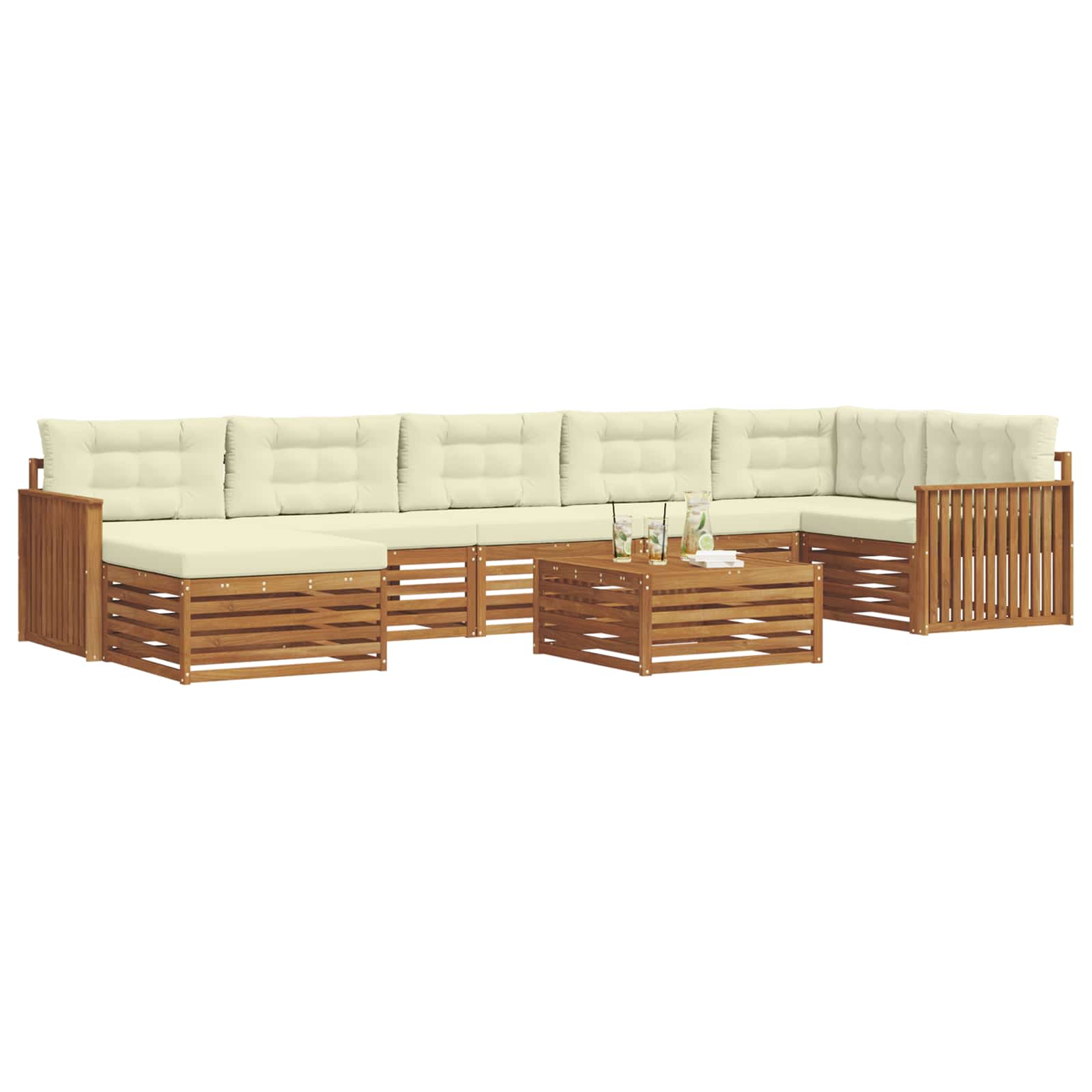 Set di divani da esterno con cuscino 8 pcs Naturale e Crema | homemem39