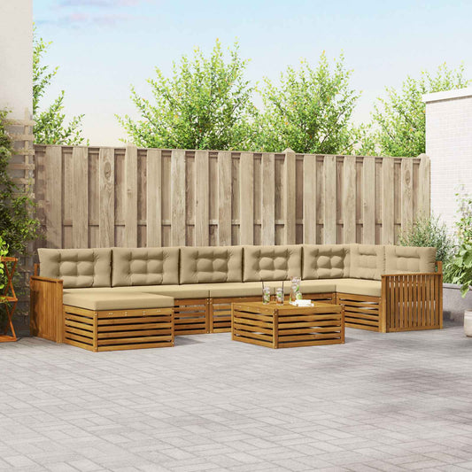 Set di divani da esterno con cuscino 8 pcs Naturale e Beige | homemem39