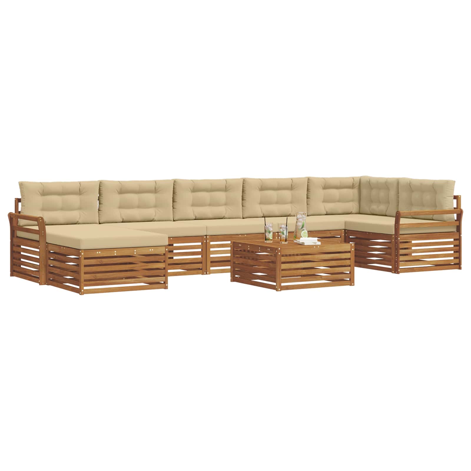 Set di divani da esterno con cuscino 8 pcs Naturale e Beige | homemem39
