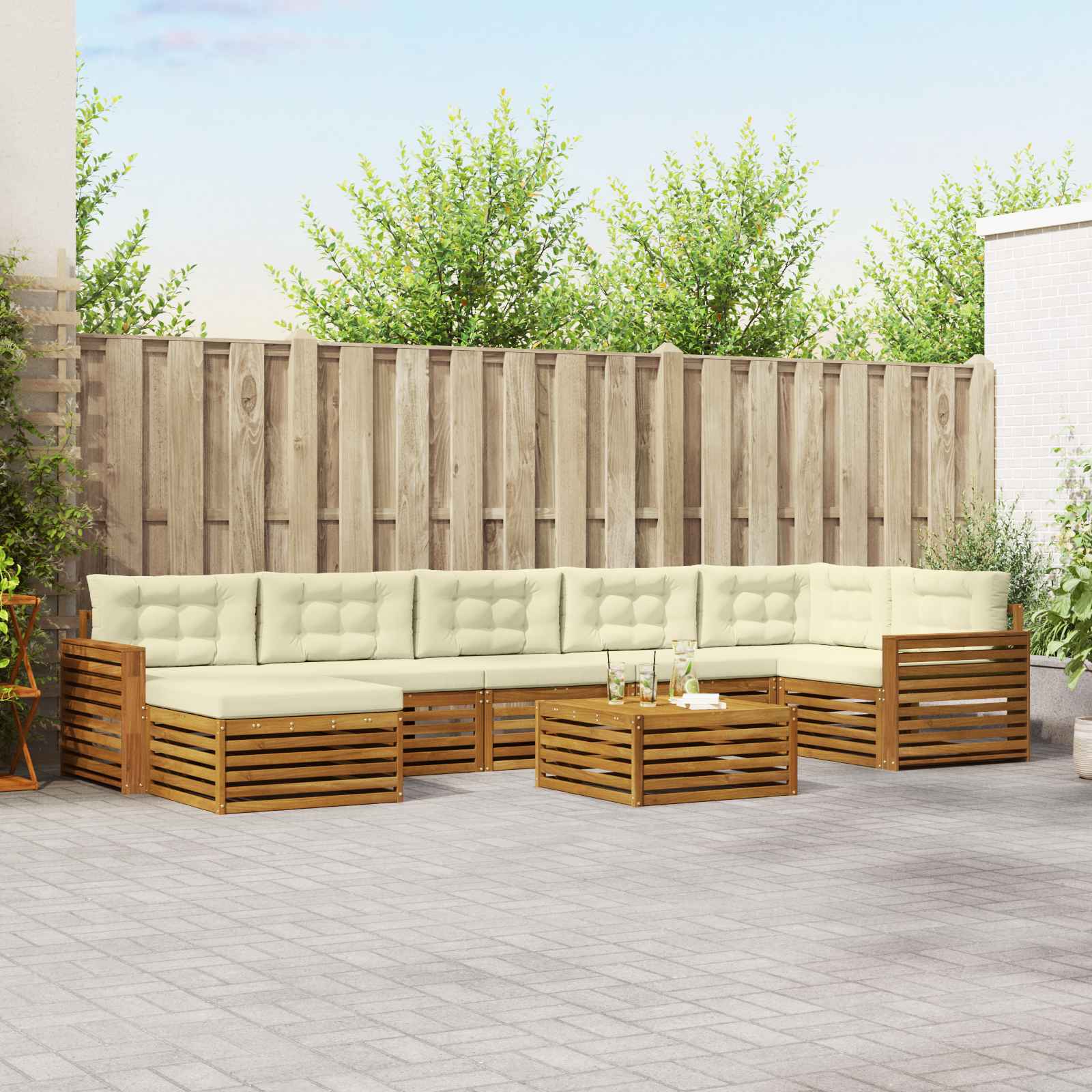 Set di divani da esterno con cuscino 8 pcs Naturale e Crema | homemem39