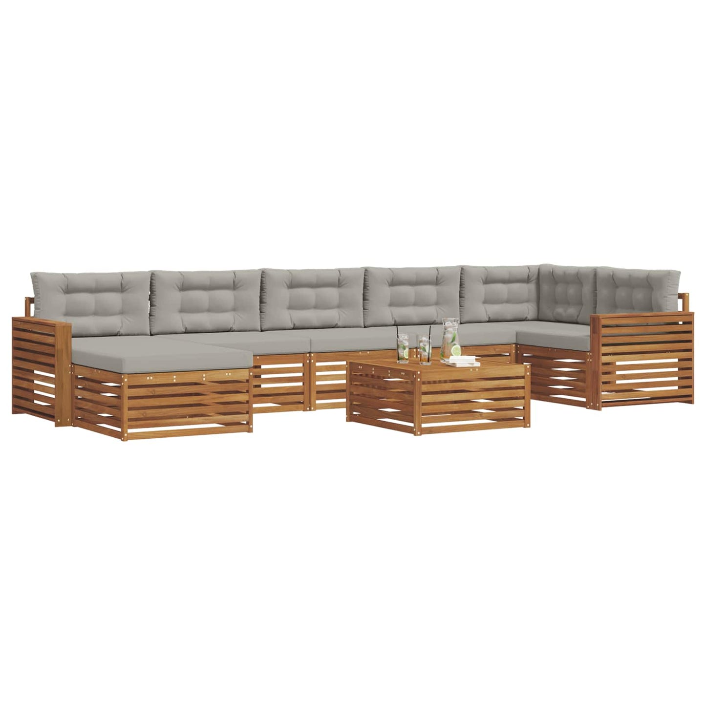 Set di divani da esterno 8 pcs Grigio Naturale e Chiaro