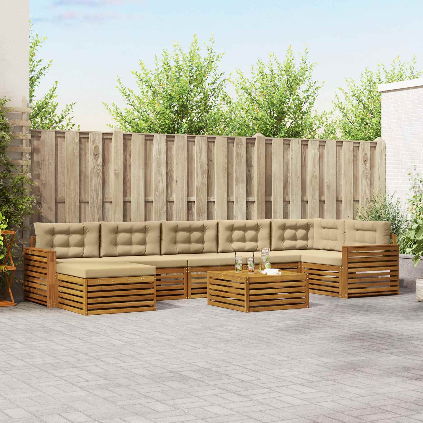 Set di divani da esterno con cuscino 8 pcs Naturale e Beige