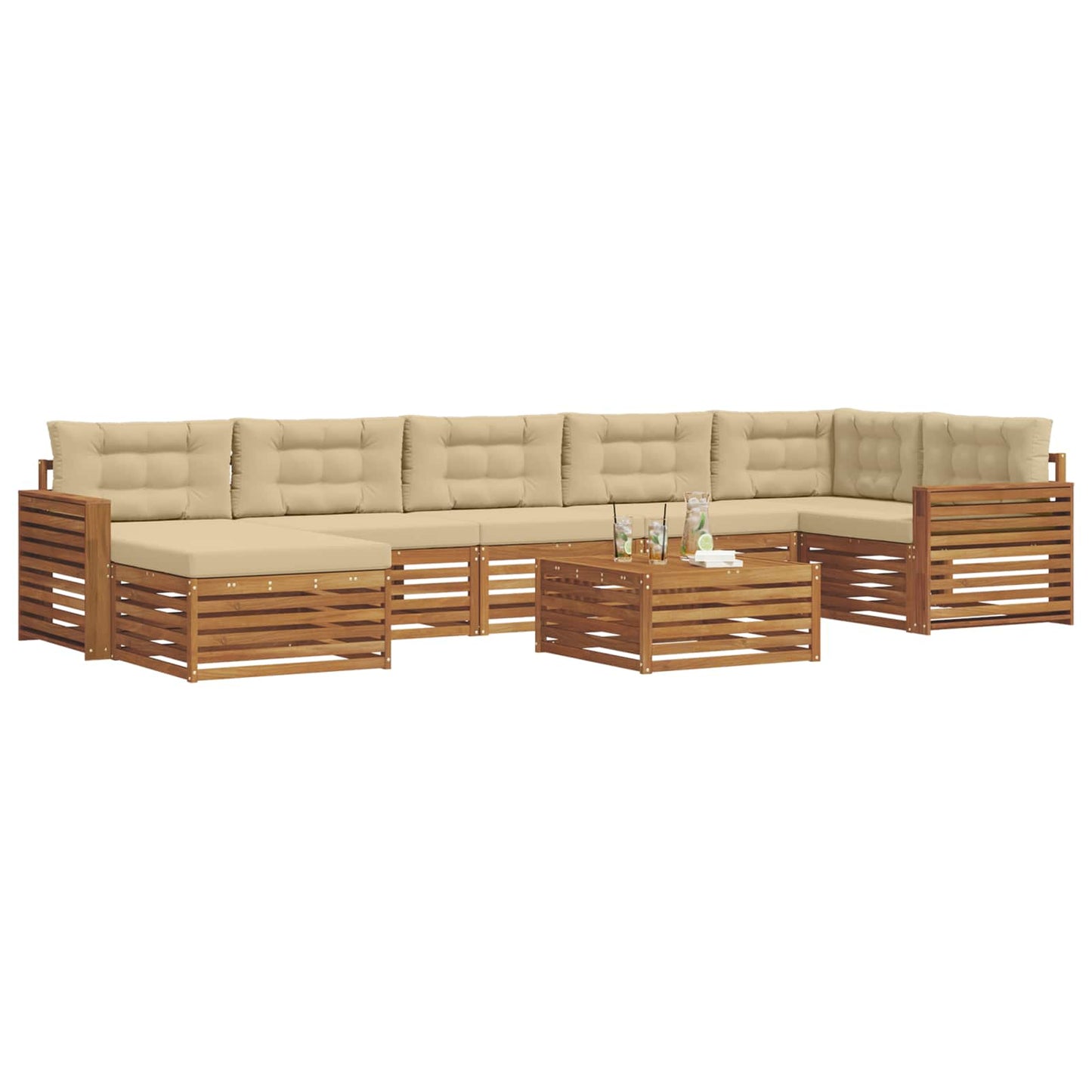 Set di divani da esterno con cuscino 8 pcs Naturale e Beige | homemem39