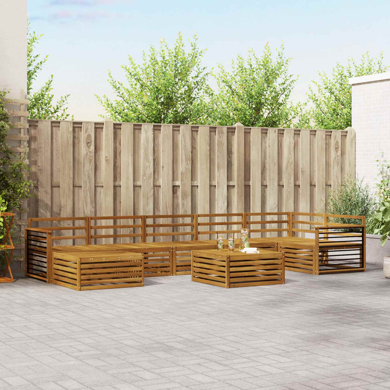 Set divani 8 pcs Naturale Legno di Acacia Massello | homemem39