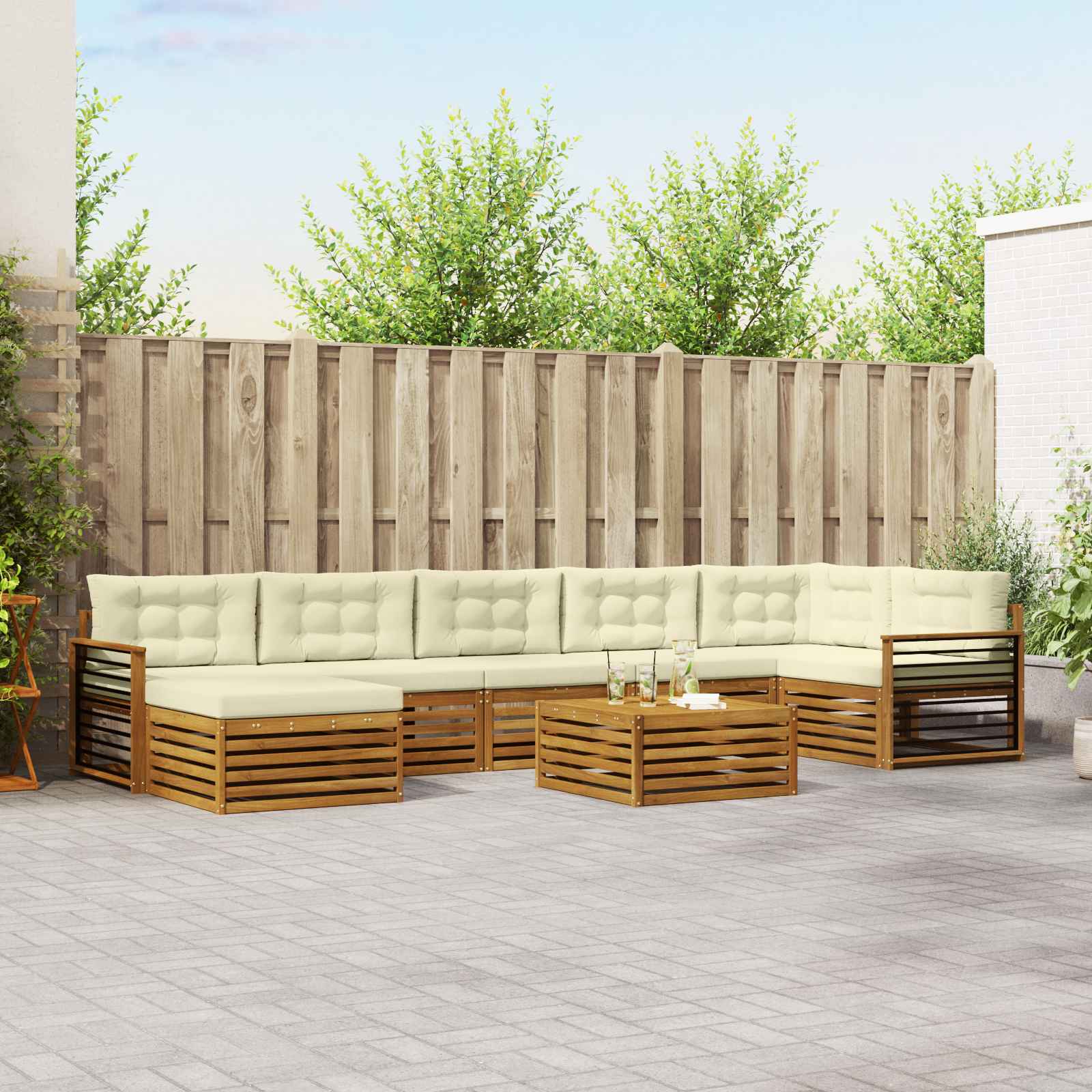Set di divani da esterno con cuscino 8 pcs Naturale e Crema | homemem39