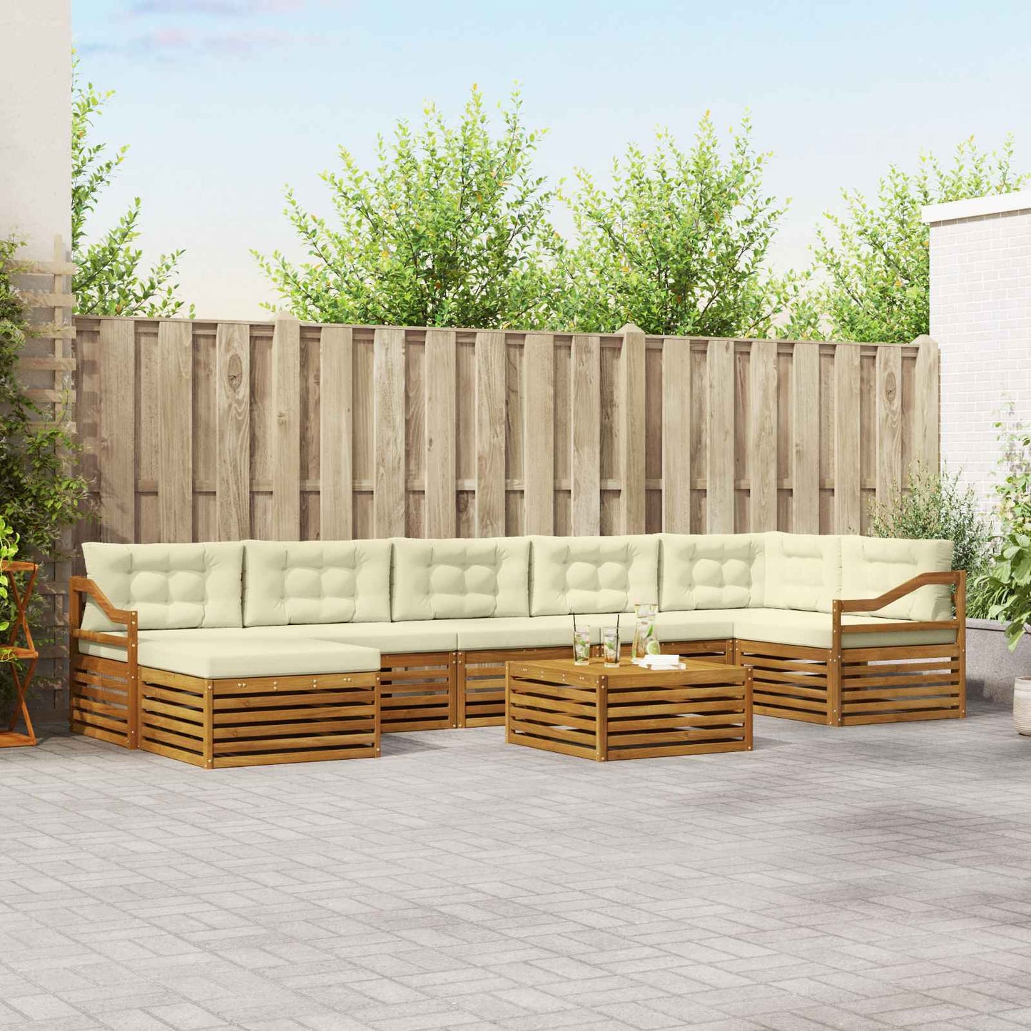 Set di divani da esterno con cuscino 8 pcs Naturale e Crema | homemem39