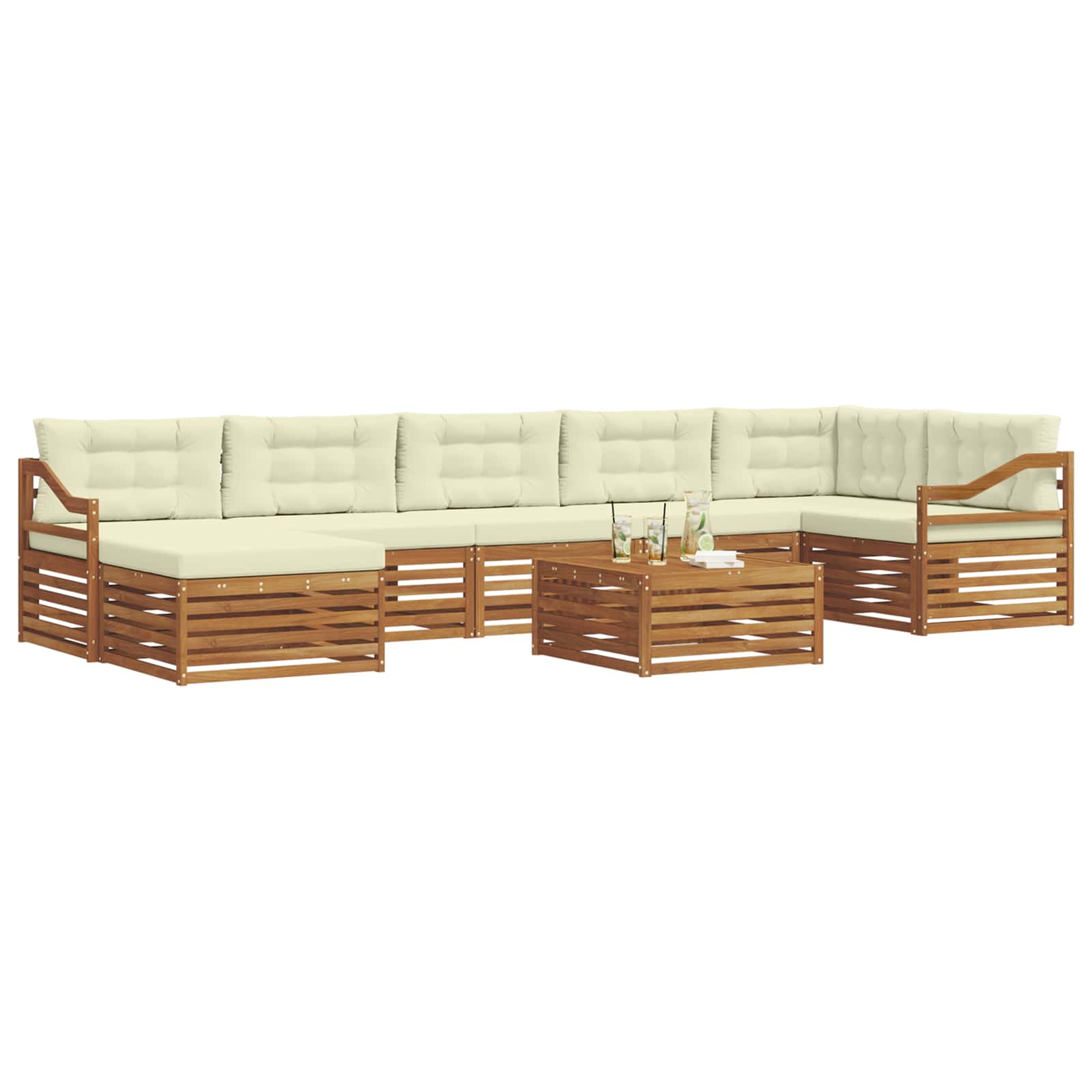 Set di divani da esterno con cuscino 8 pcs Naturale e Crema | homemem39