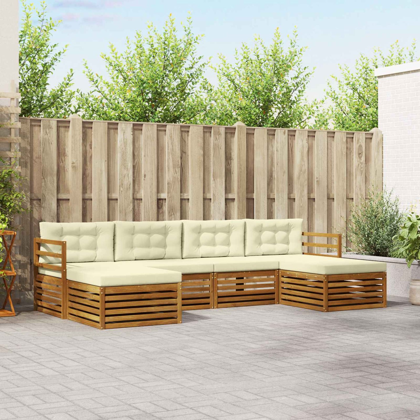 Set divani 6 pcs Naturale e Crema Legno di Acacia Massello | homemem39