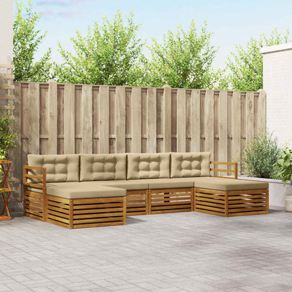 Set divani 6 pcs Naturale e Beige Legno di Acacia Massello | homemem39
