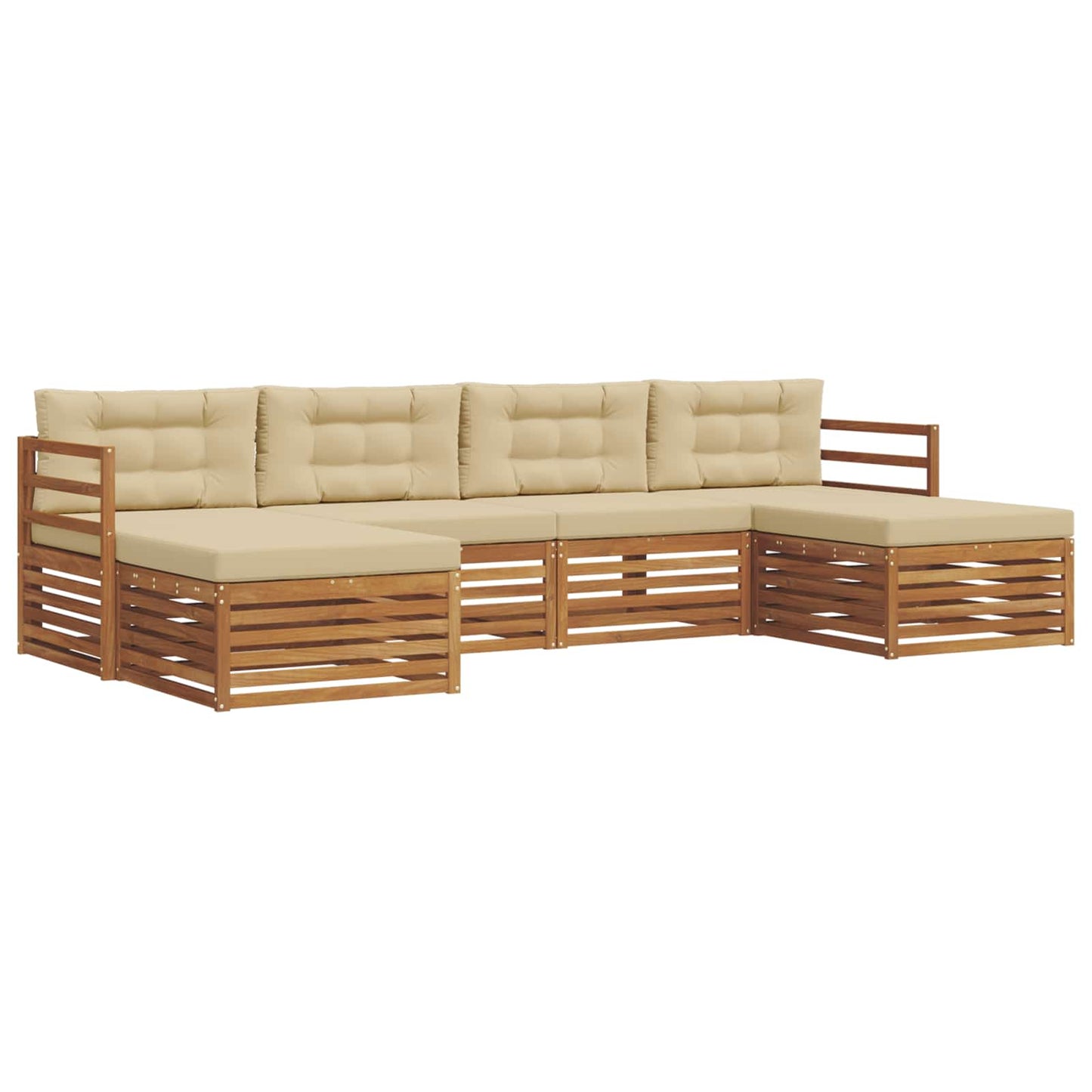Set divani 6 pcs Naturale e Beige Legno di Acacia Massello | homemem39