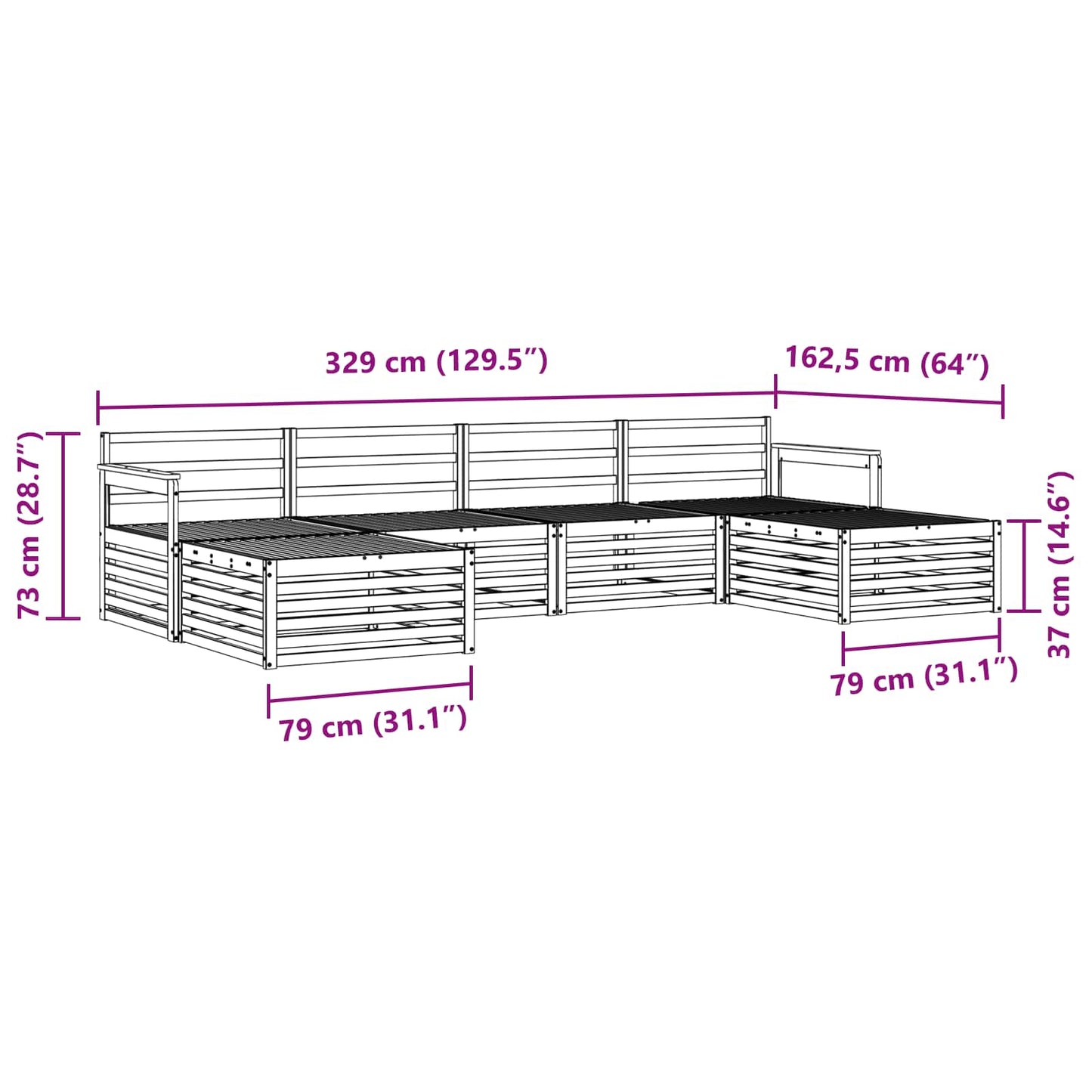 Set divani 6 pcs Naturale Legno di Acacia Massello | homemem39