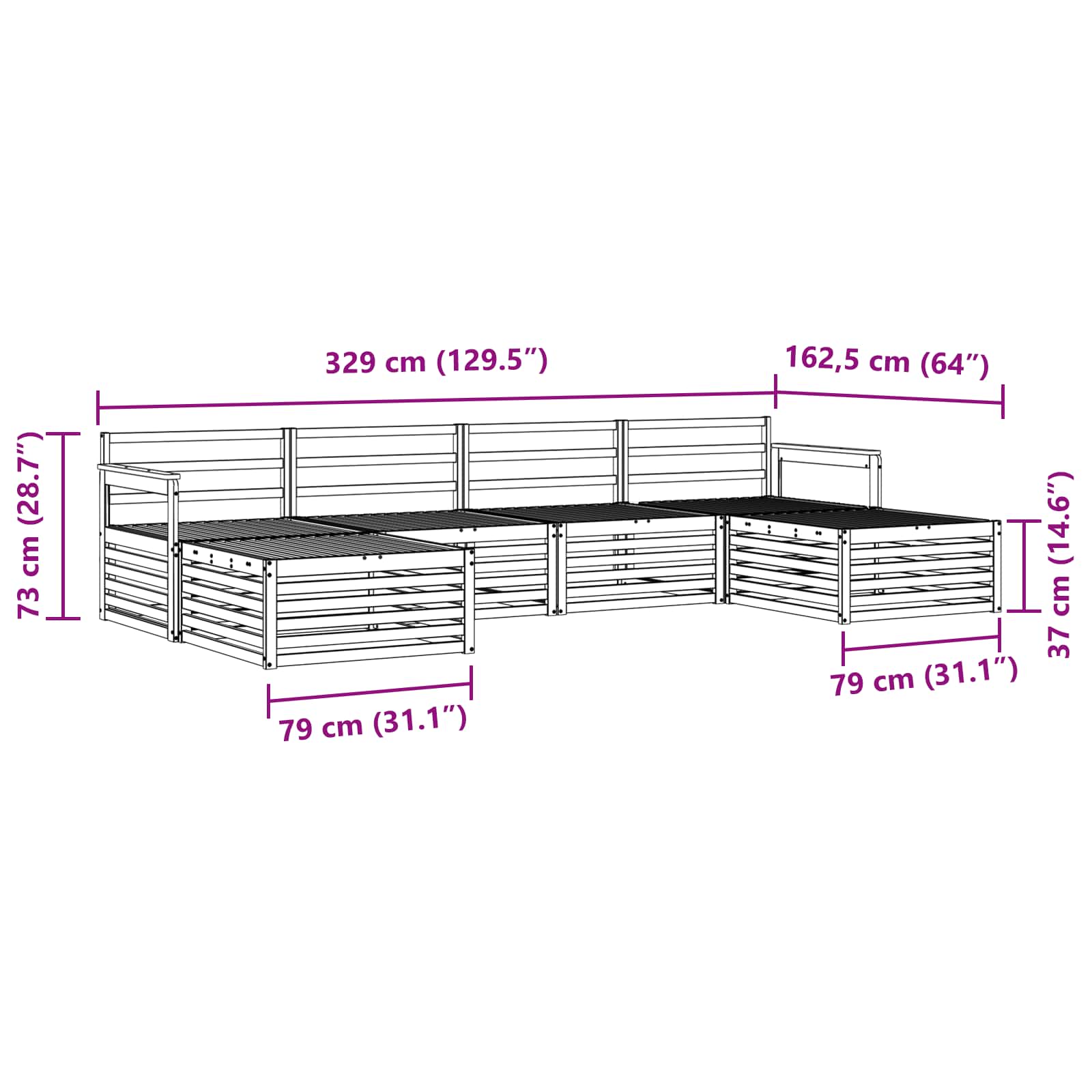 Set divani 6 pcs Naturale Legno di Acacia Massello | homemem39