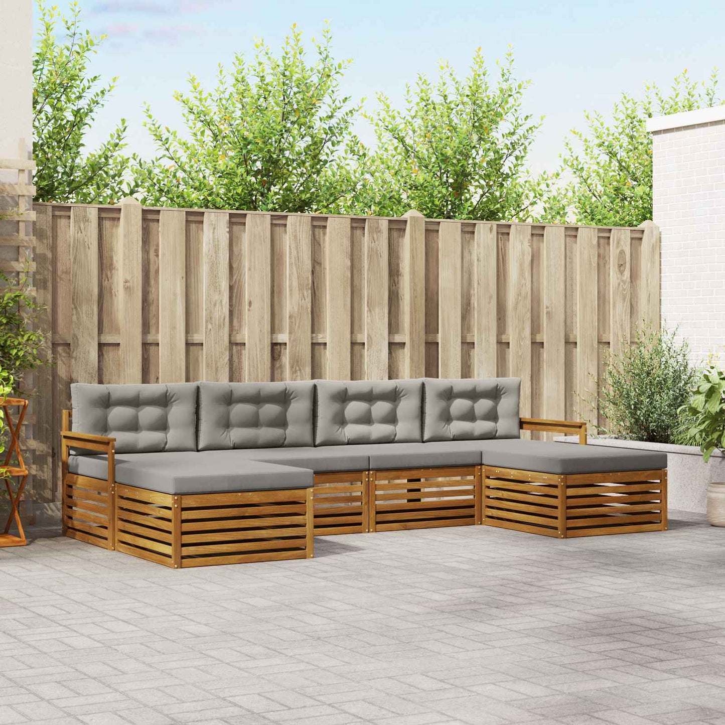 Set divani con cuscino 6 pcs Grigio Naturale e Chiaro | homemem39