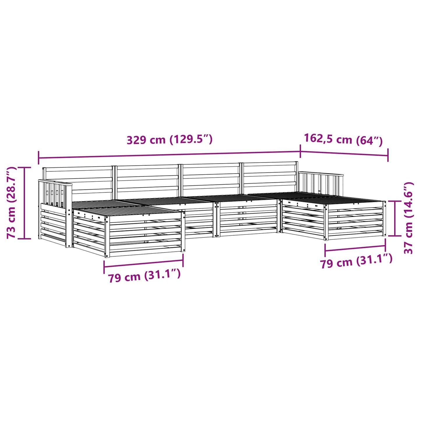 Set divani 6 pcs Naturale Legno di Acacia Massello | homemem39