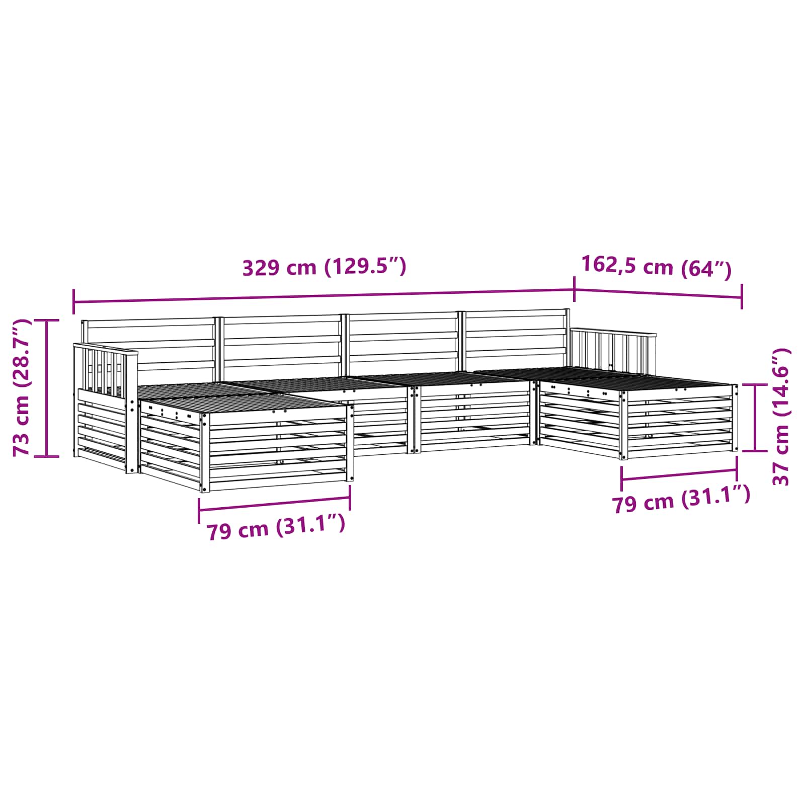 Set divani 6 pcs Naturale Legno di Acacia Massello | homemem39