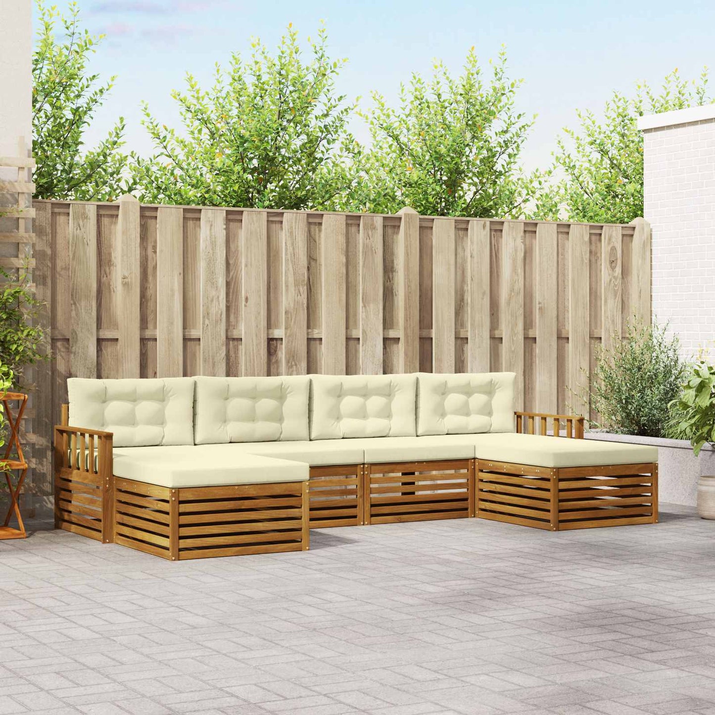 Set divani 6 pcs Naturale e Crema Legno di Acacia Massello | homemem39