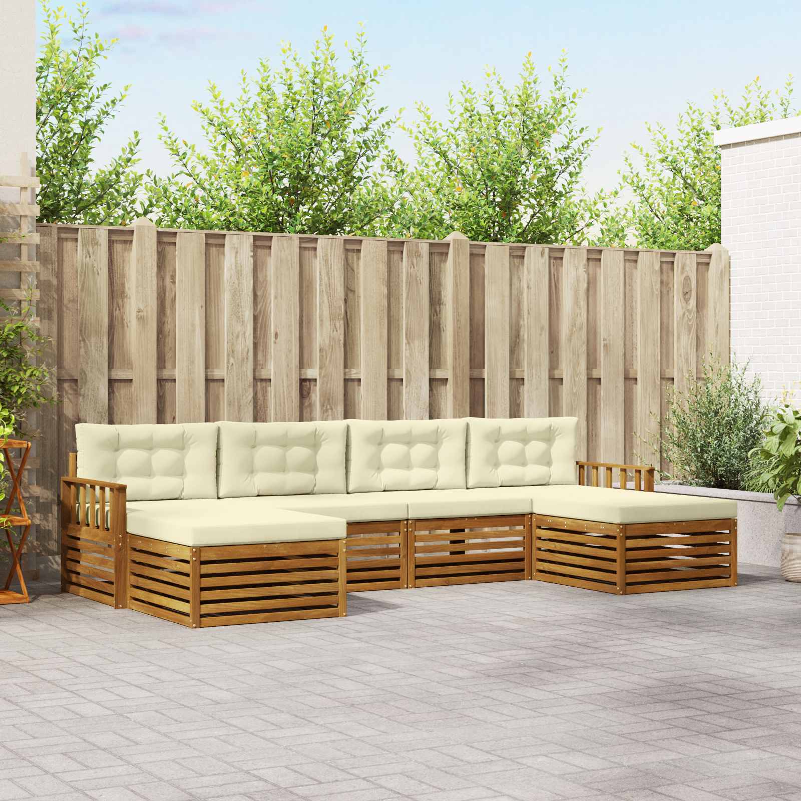 Set divani 6 pcs Naturale e Crema Legno di Acacia Massello | homemem39