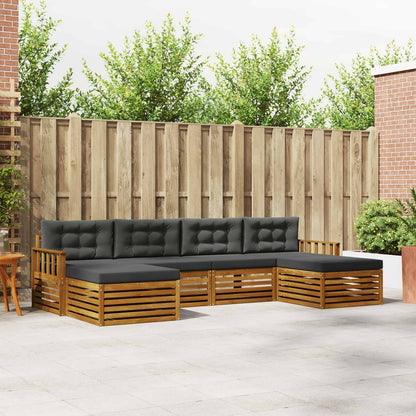Set divani 6 pcs Naturale e Antracite Legno di Acacia Massello