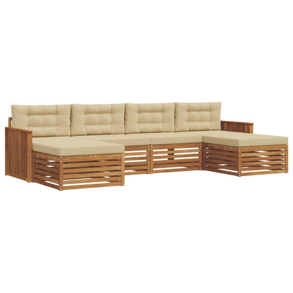 Set divani 6 pcs Naturale e Beige Legno di Acacia Massello