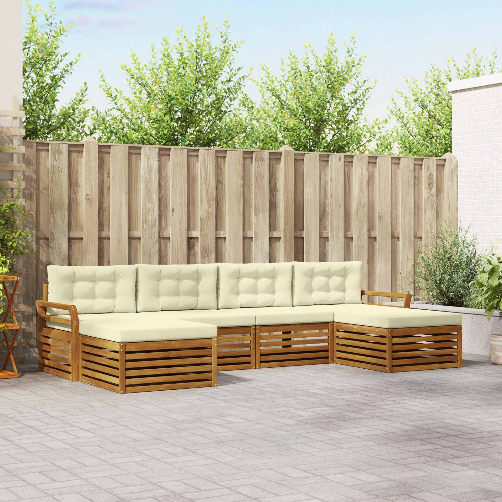 Set divani 6 pcs Naturale e Crema Legno di Acacia Massello | homemem39