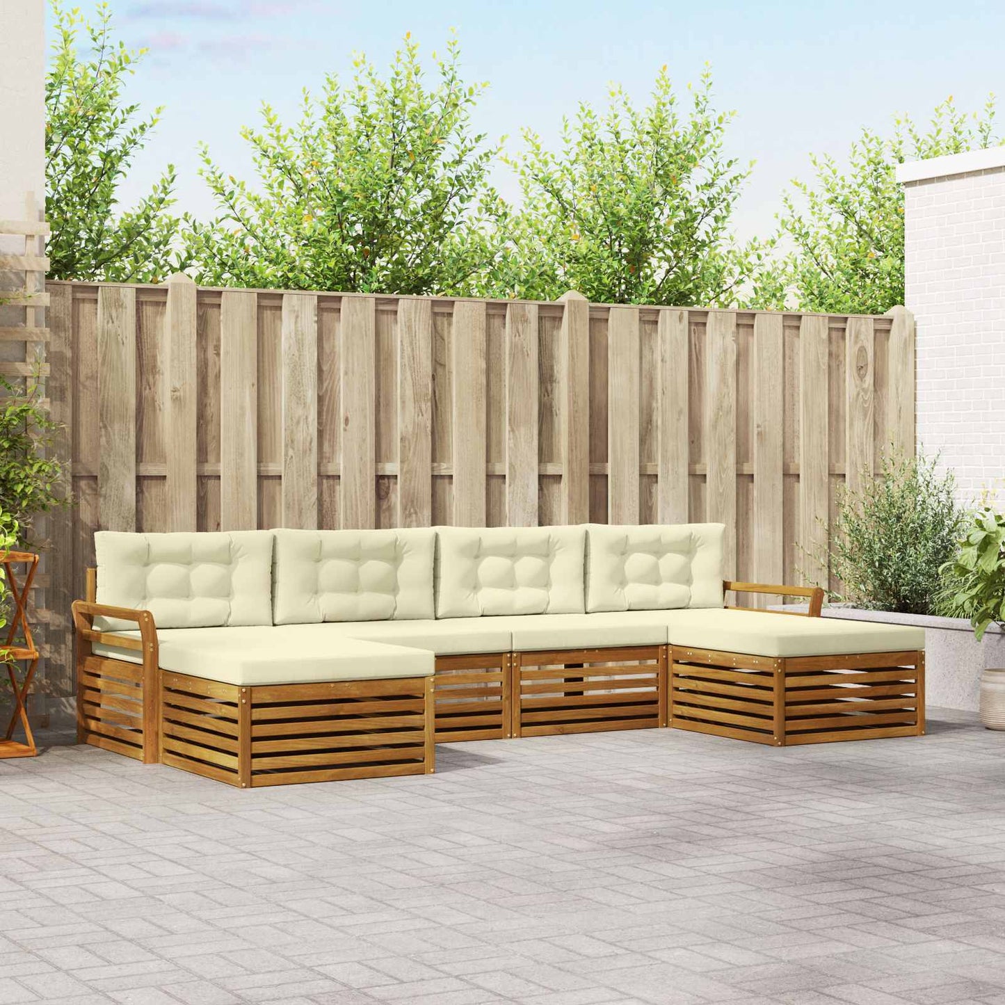 Set divani 6 pcs Naturale e Crema Legno di Acacia Massello