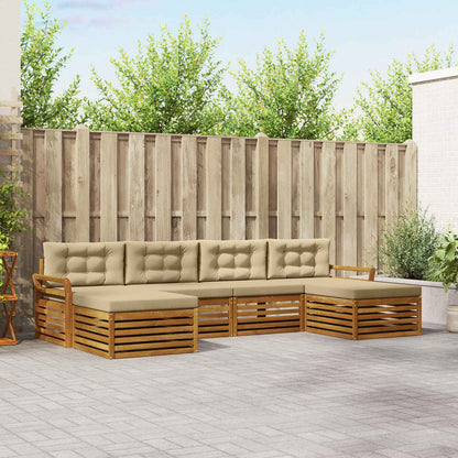 Set divani 6 pcs Naturale e Beige Legno di Acacia Massello