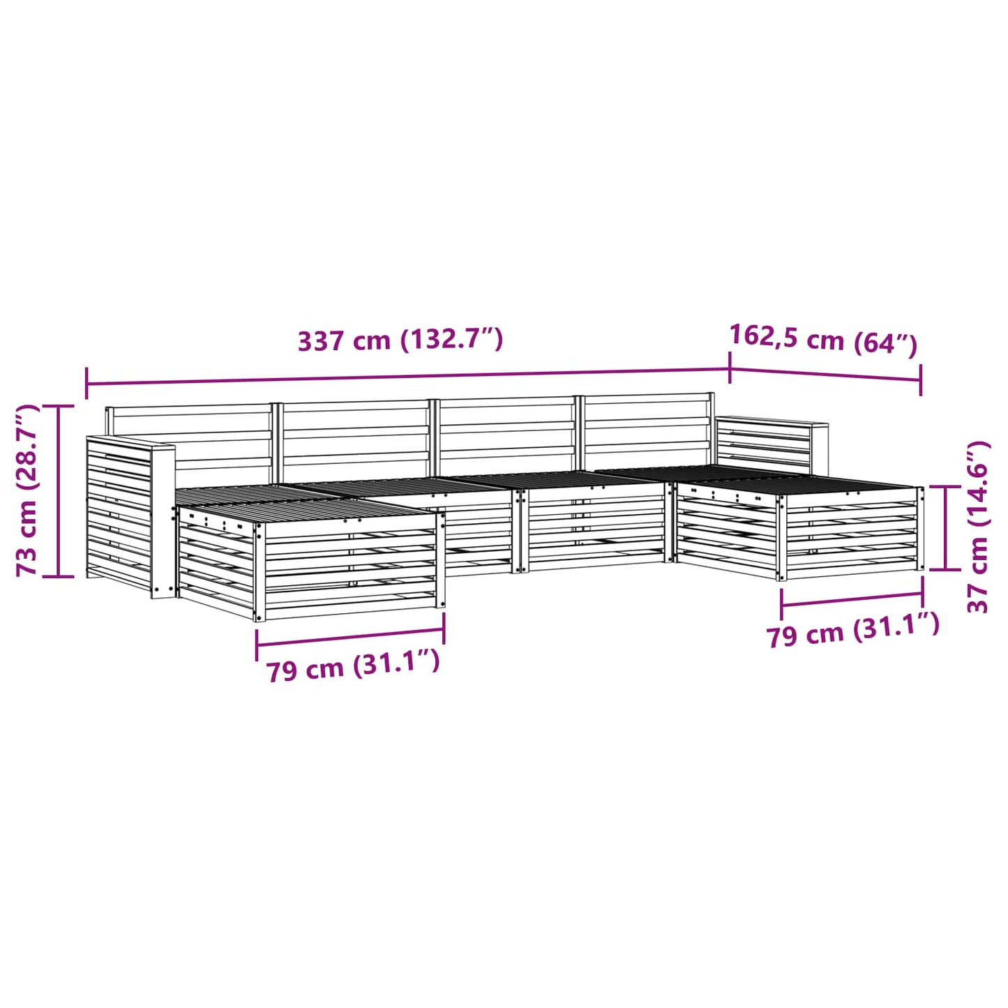 Set divani 6 pcs Naturale Legno di Acacia Massello | homemem39