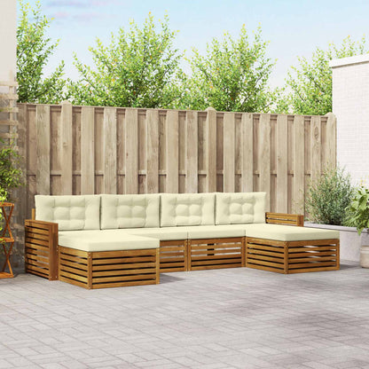 Set divani 6 pcs Naturale e Crema Legno di Acacia Massello