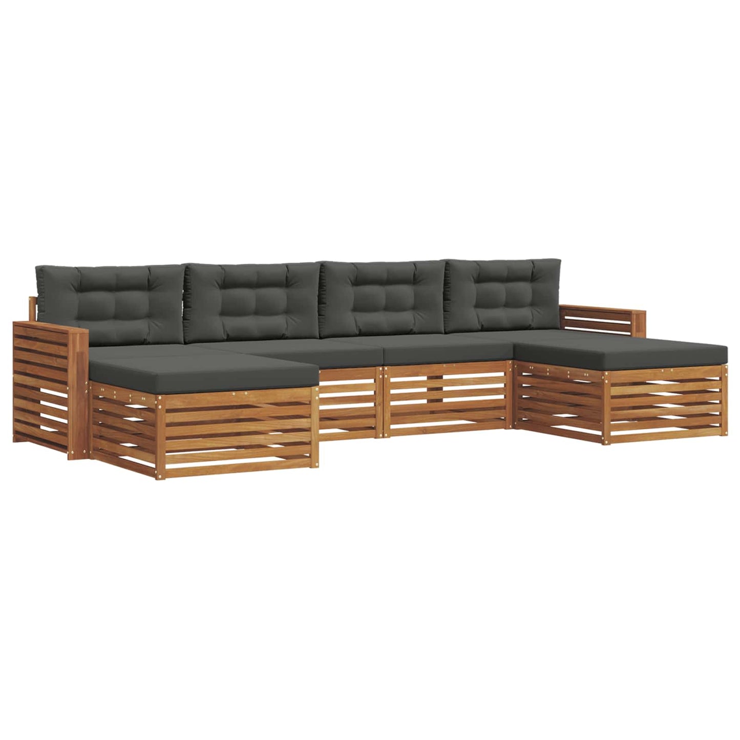 Set divani 6 pcs Naturale e Antracite Legno di Acacia Massello